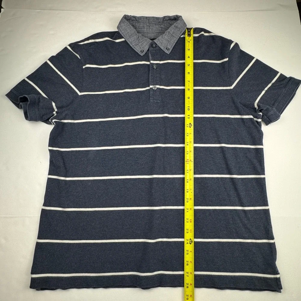 Banana Republic Mens Polo Shirt XL Striped Cotton Preppy Navy Blue Short Sleeve
